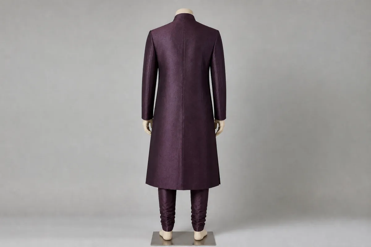 Plum Silk Sherwani – Men's Plum Silk Festive Sherwani + Churidar | Custom Tailored