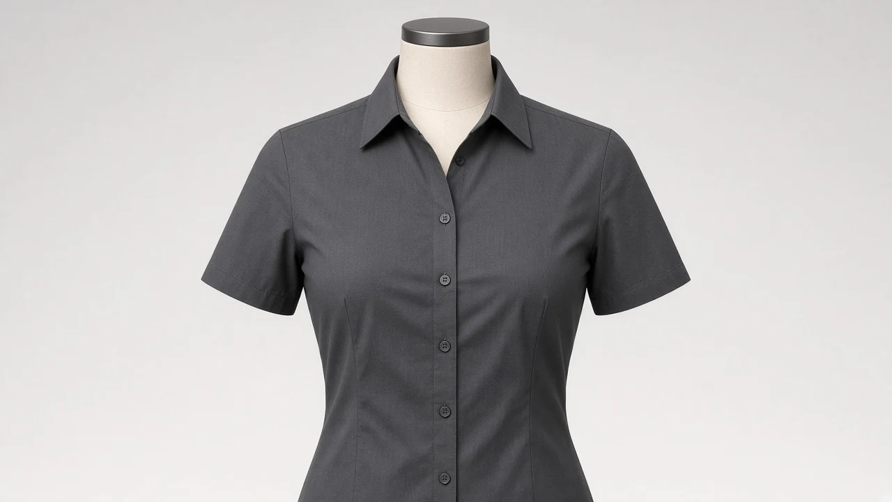 Charcoal Grey Poplin Point Collar Half Sleeve Shirt - Women's Solid Charcoal Poplin Shirt | Custom Tailored