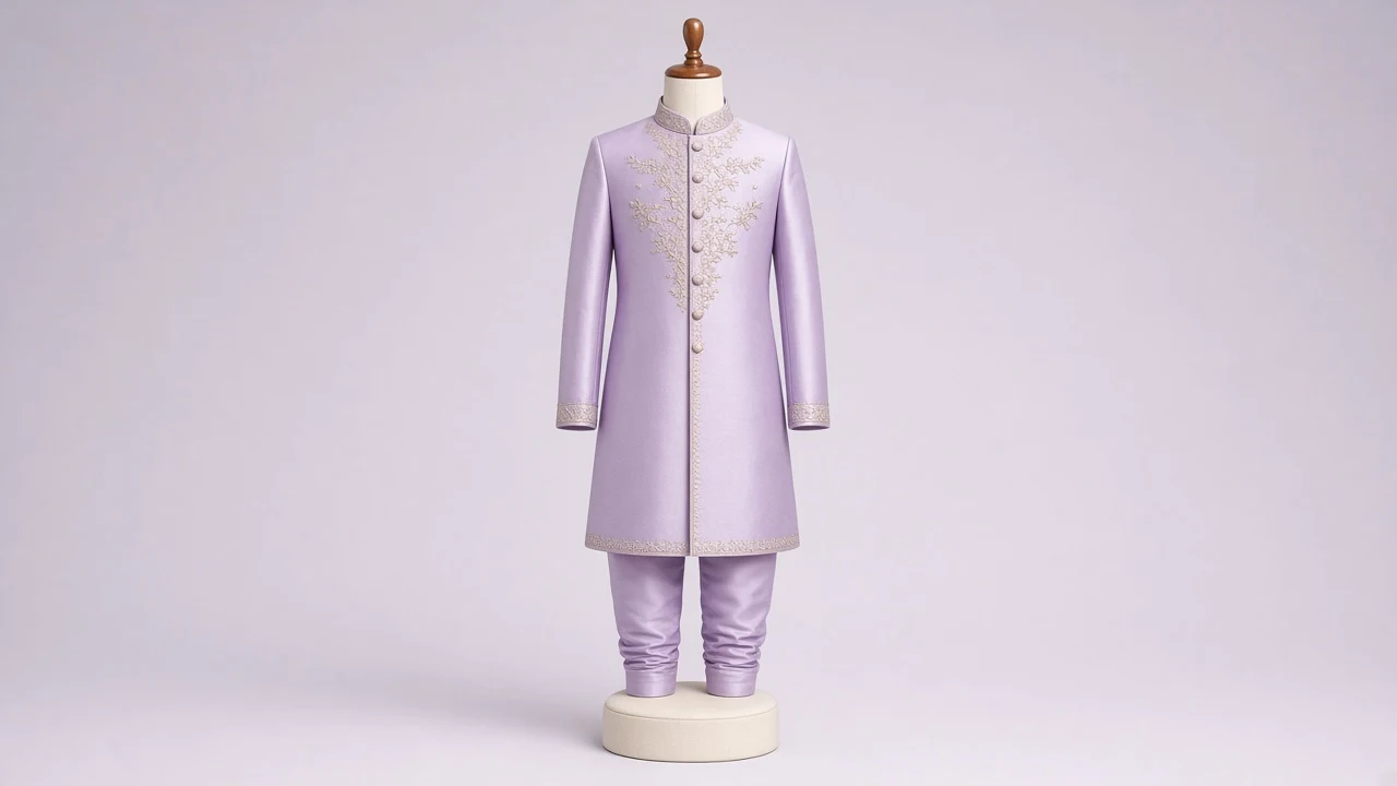 Lavender Silk Eid Sherwani – Boys' Lavender Silk Eid Sherwani + Churidar | Custom Tailored Kids