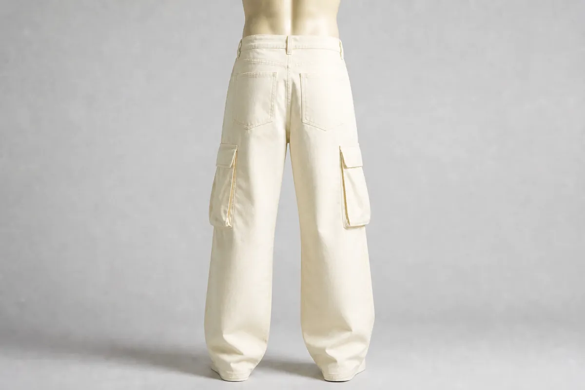 Cream Oversized Cargo Pants – Cream Twill Baggy Cargo | Custom Tailored