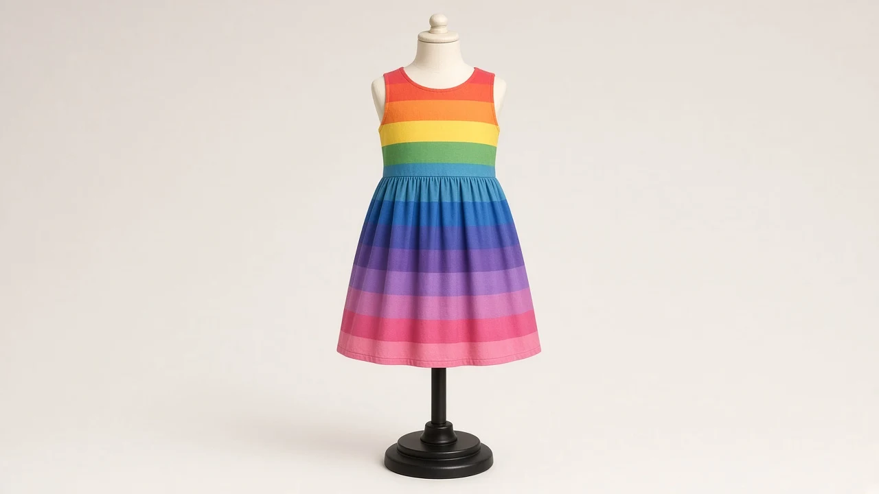 Rainbow Stripe Cotton Frock – Multicolor Stripe Kids Frock | Custom Tailored