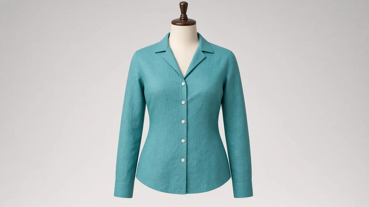 Teal Linen Cuban Collar Full Sleeve Shirt - Women's Solid Teal Linen Shirt | Custom Tailored