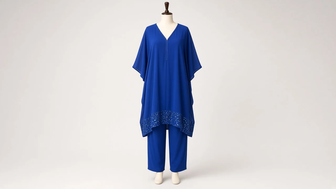 Royal Blue Sequin Border Kaftan Set – Royal Blue Kaftan with Sequin Hem and Blue Trousers | Custom Tailored
