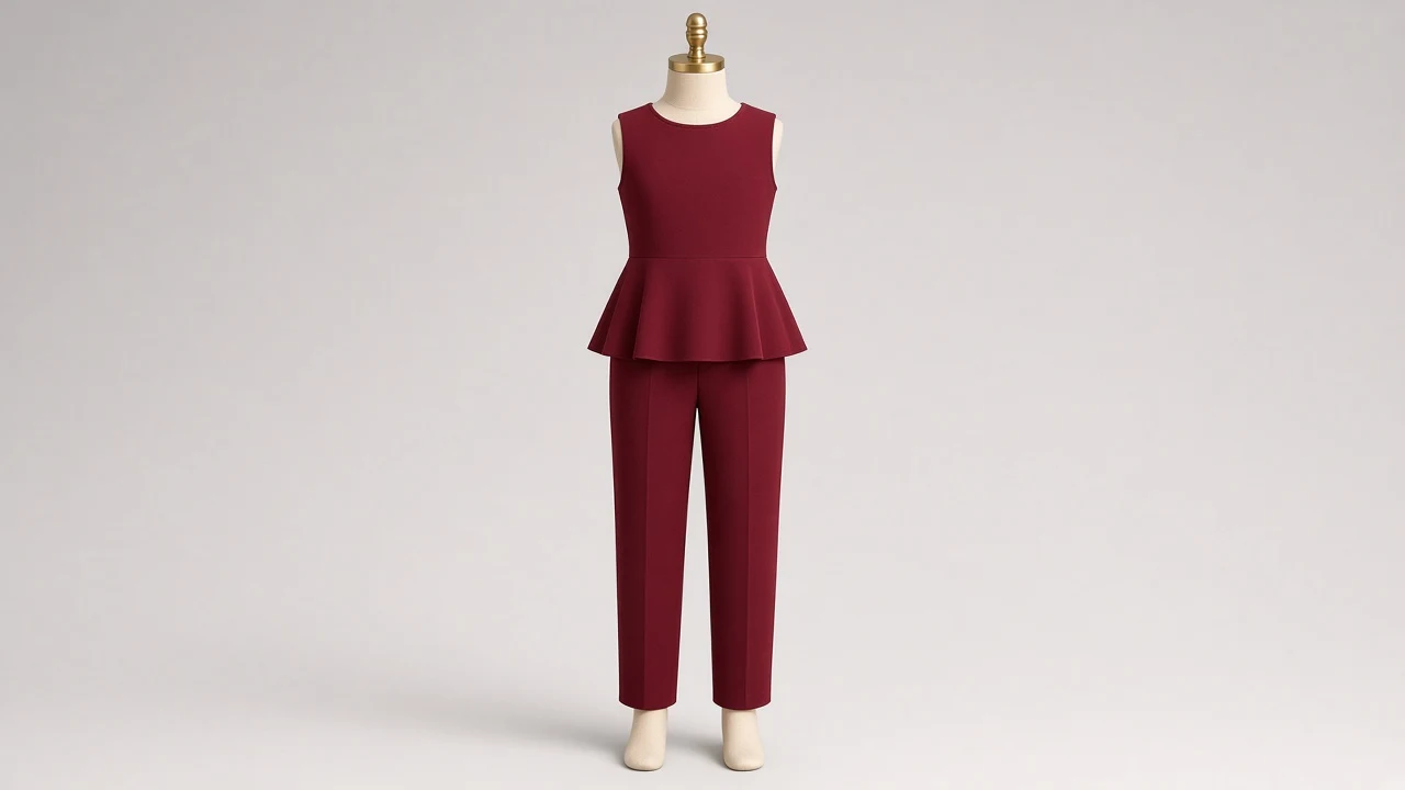Wine Red Peplum Cigarette Co-ord - Girls Peplum Top with Cigarette Trousers | Custom Tailored
