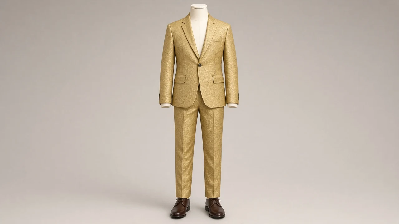 Gold Jacquard Party Suit – Boys' Gold Jacquard Blazer + Trousers | Custom Tailored Kids