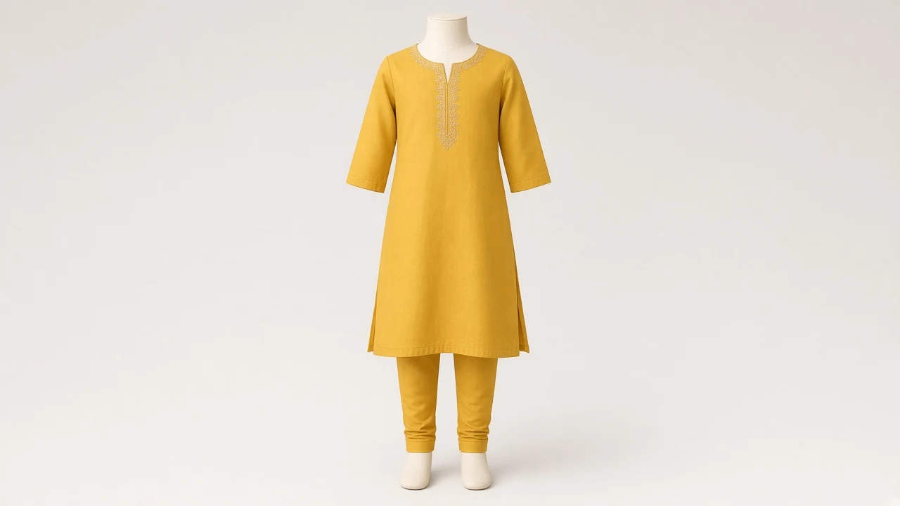 Yellow Festive Embroidered Kurti Set – Girls Mustard Yellow Embroidered Kurti with Pants | Custom Tailored