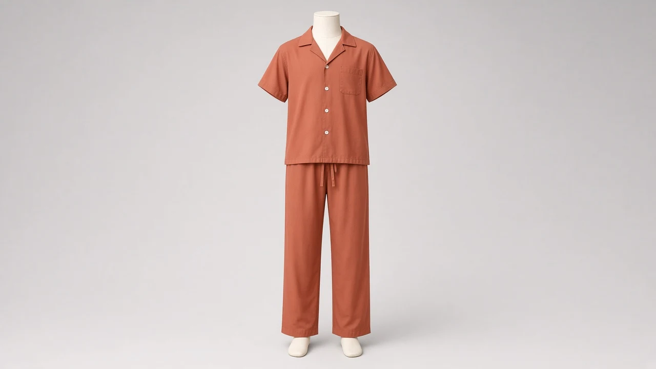 Terracotta Rayon Cuban Shirt Pant Co-ord - Boys Cuban Collar Shirt with Relaxed Pants | Custom Tailored