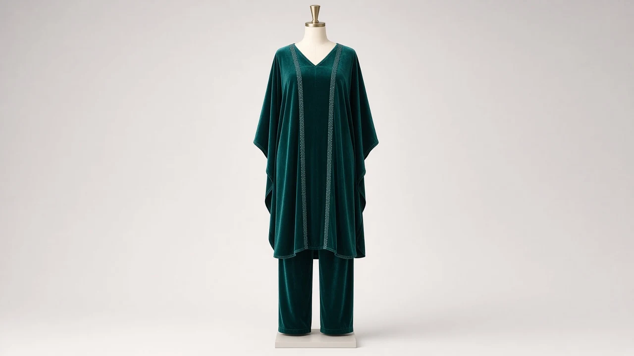 Deep Teal Velvet Kaftan Set – Deep Teal Velvet Kaftan with Matching Trousers | Custom Tailored