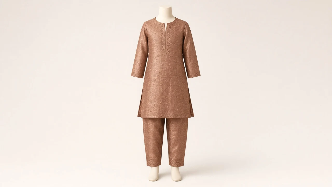 Copper Bronze Shimmer Kurti Set – Girls Copper Lurex Kurti with Pants | Custom Tailored