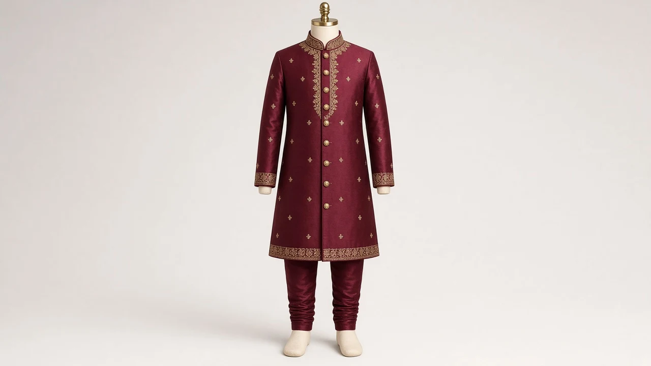 Maroon Silk Wedding Guest Sherwani – Boys' Maroon Silk Wedding Guest Sherwani + Churidar | Custom Tailored Kids