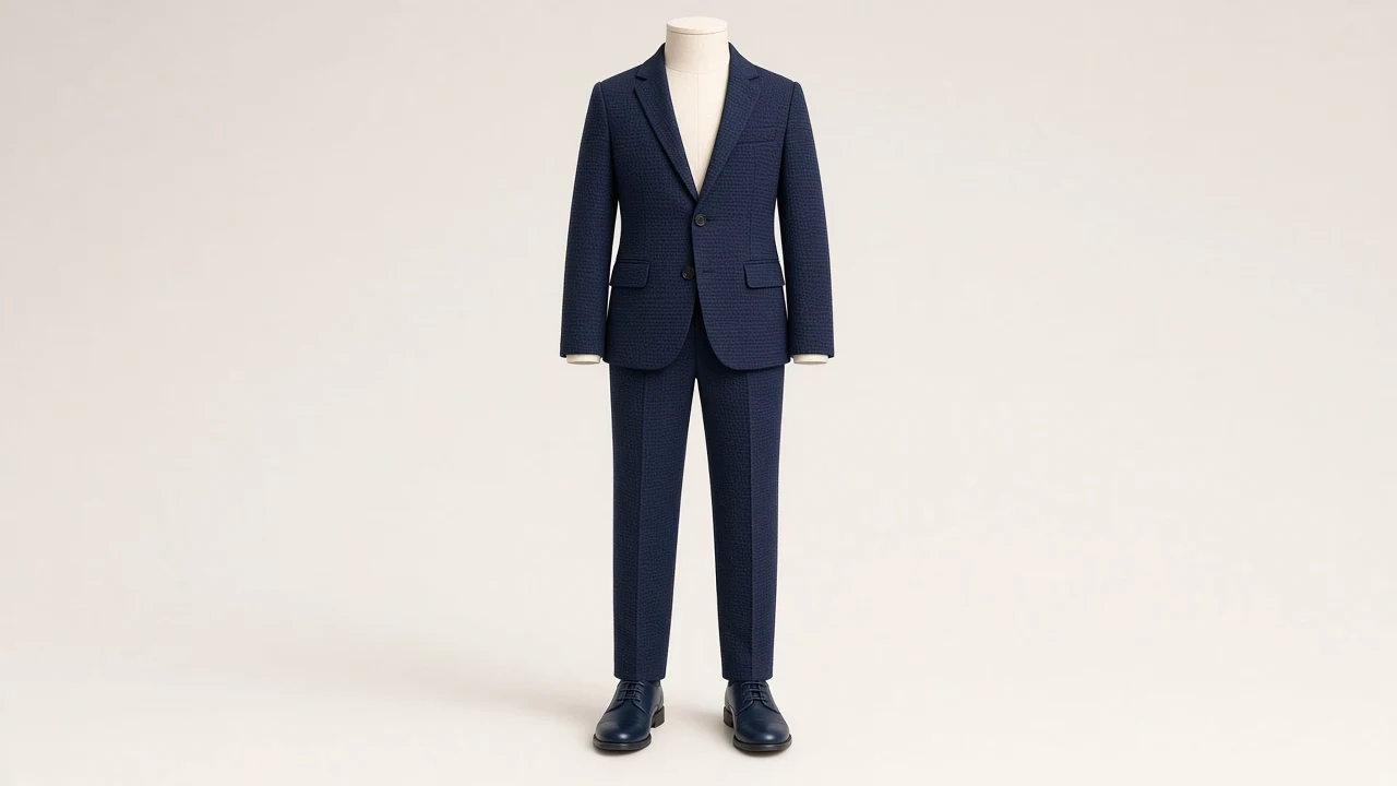 Navy Seersucker Single-Breasted Suit – Boys' Navy Seersucker Summer Blazer + Trousers | Custom Tailored Kids