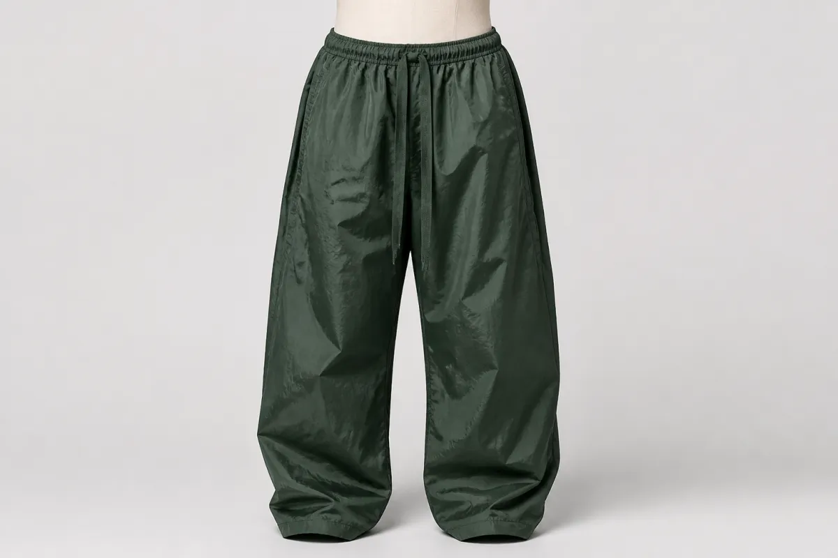 Forest Nylon Parachute Pants – Forest Green Nylon Baggy Parachute | Custom Tailored