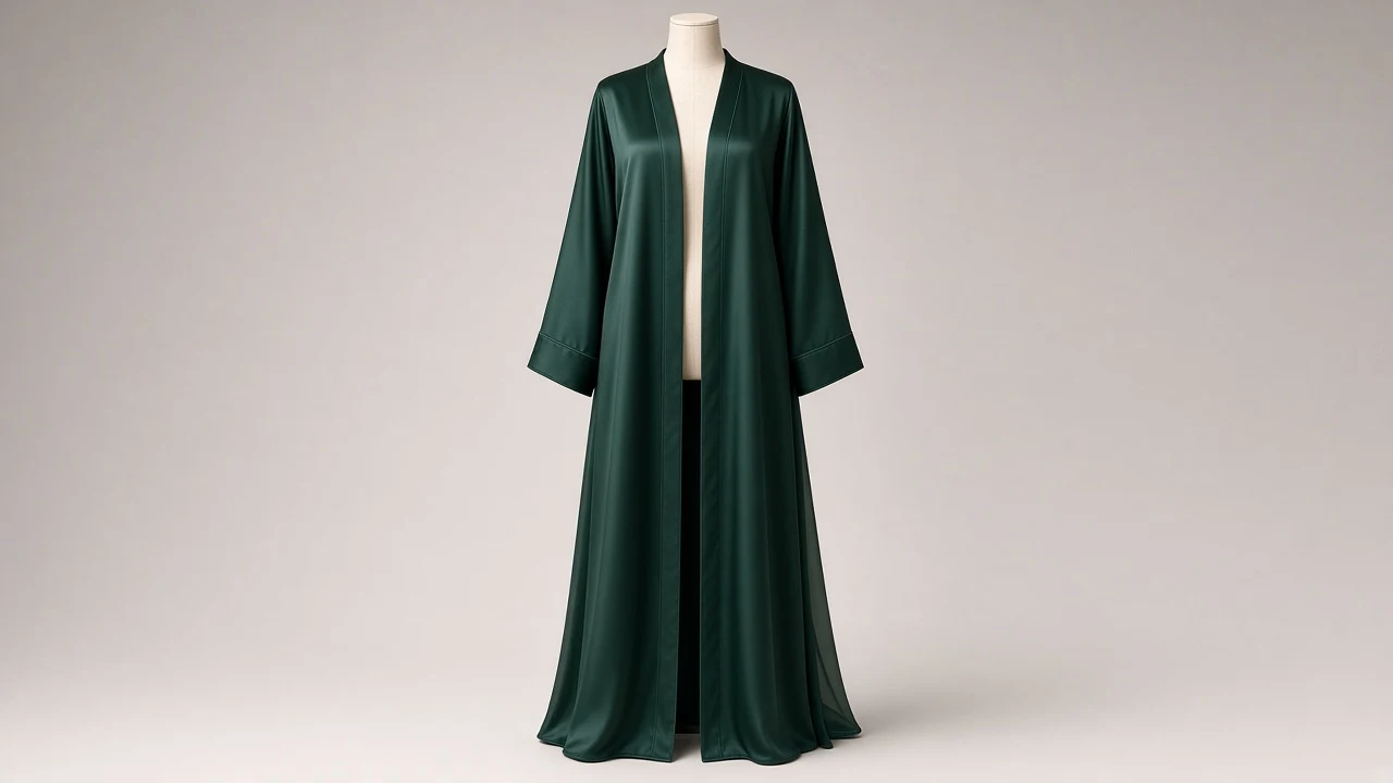 Bottle Green Satin Abaya – Deep Bottle Green Glossy Satin Abaya with Piping | Custom Tailored