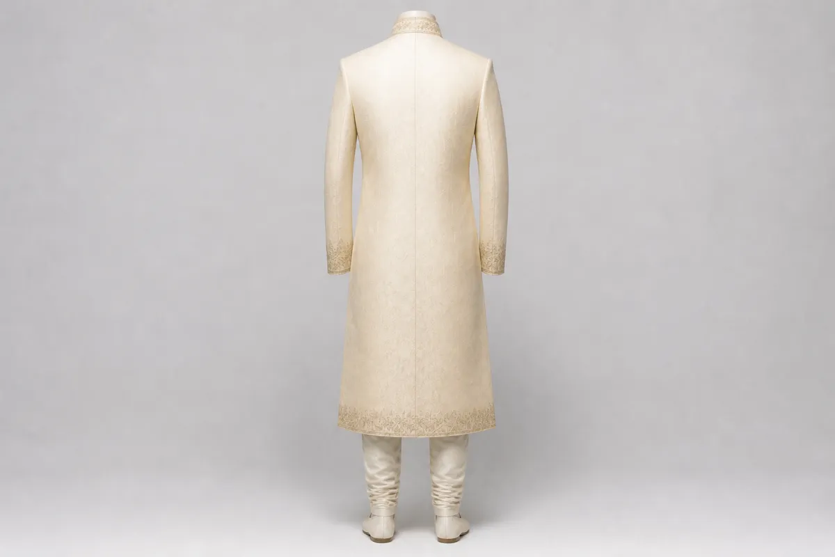 Cream Silk Sherwani – Men's Cream Silk Festive Sherwani + Churidar | Custom Tailored