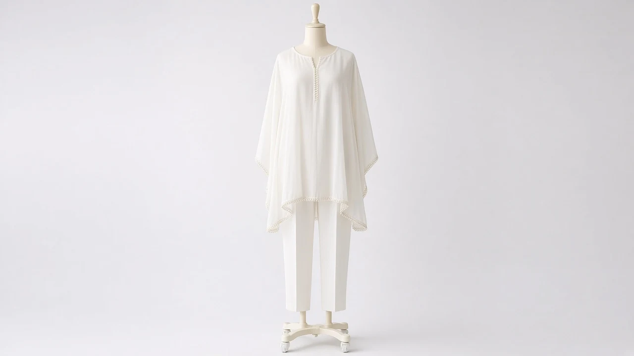 Ice White Pearl Border Kaftan Set – Ice White Kaftan with Pearl Hem Border and White Trousers | Custom Tailored