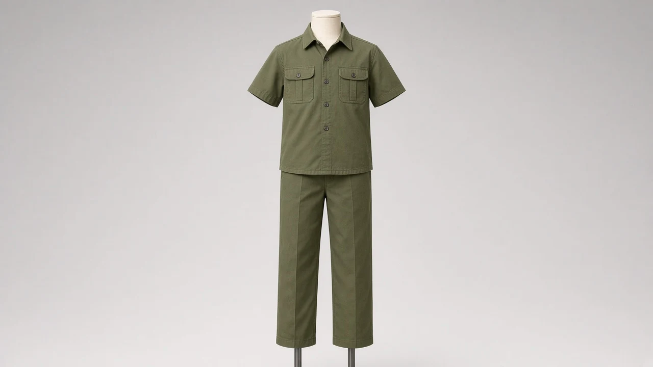 Olive Cotton Utility Shirt Pant Co-ord - Boys Utility Shirt with Straight Pants | Custom Tailored