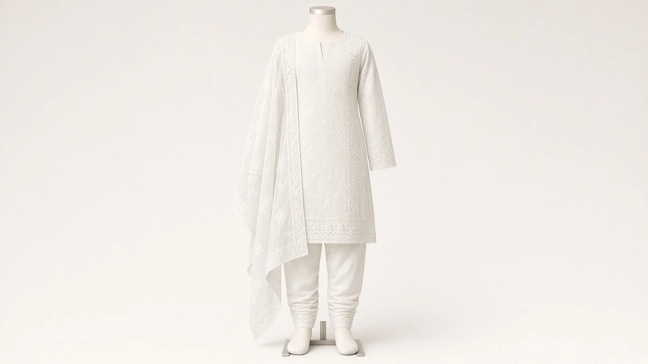 White Chikankari Salwar Kameez – Girls White Lucknowi Chikankari Cotton Set | Custom Tailored Kids