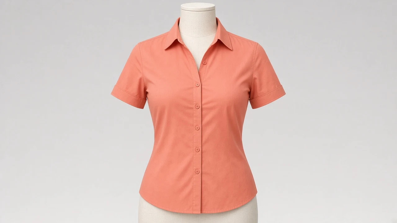 Coral Cotton Point Collar Half Sleeve Shirt - Women's Solid Coral Cotton Shirt | Custom Tailored