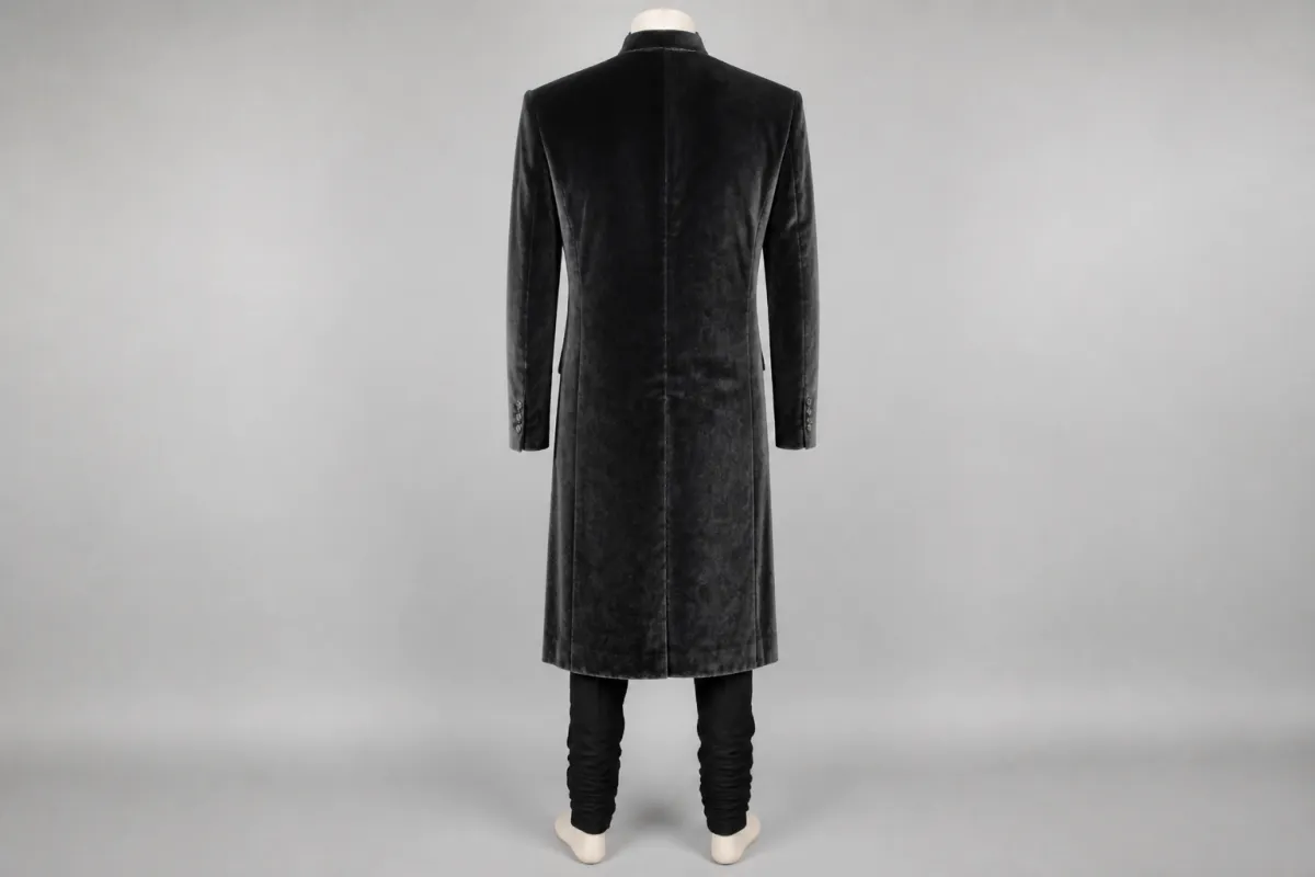 Charcoal Velvet Sherwani – Men's Charcoal Velvet Festive Sherwani + Churidar | Custom Tailored