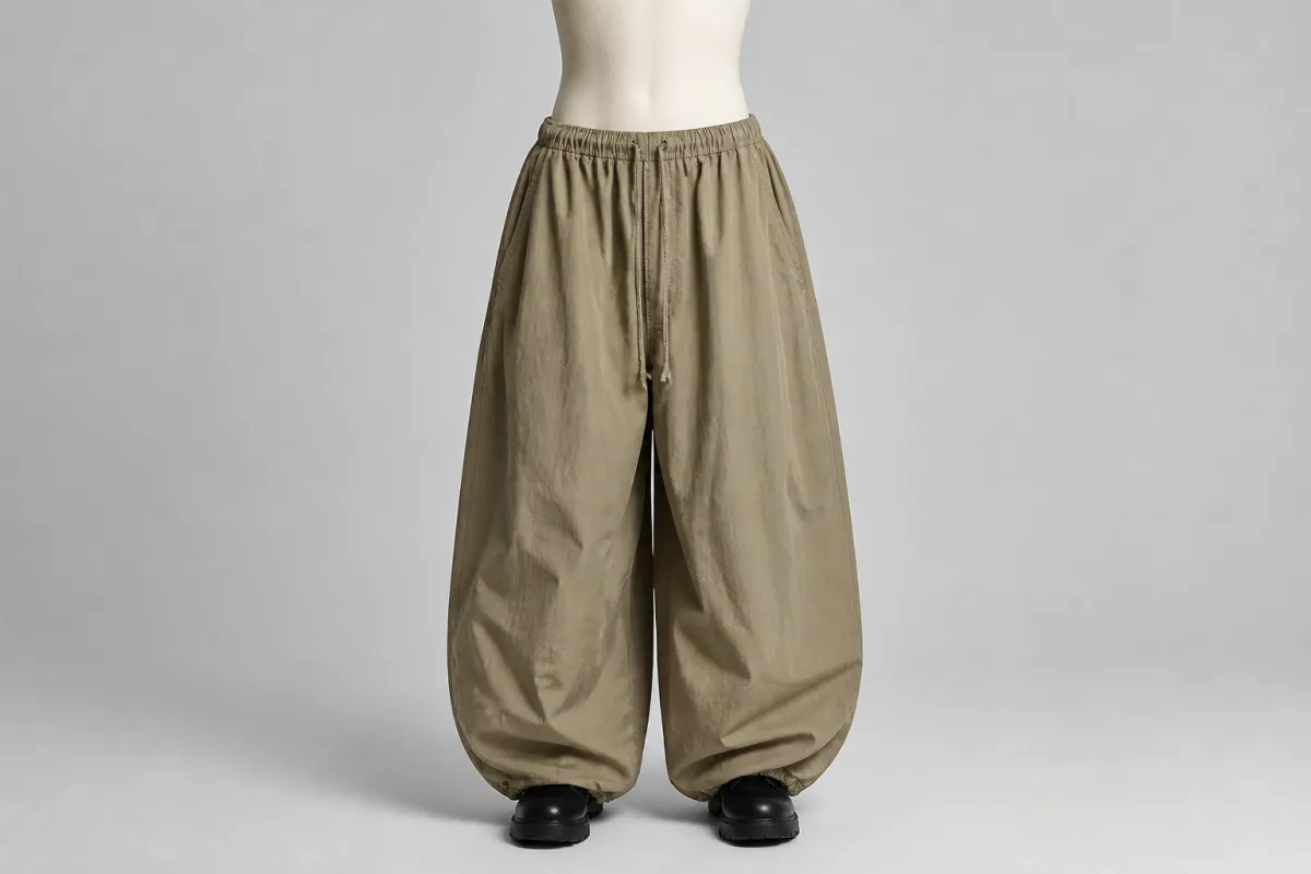 Khaki Nylon Parachute Pants – Khaki Nylon Baggy Parachute | Custom Tailored