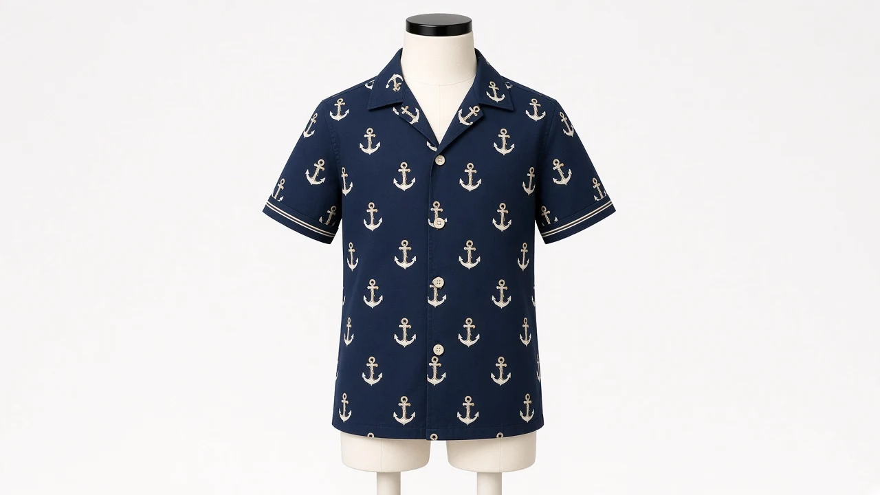 Navy Anchor Print Shirt – Boys' Navy Nautical Anchor Print Shirt | Custom Tailored Kids