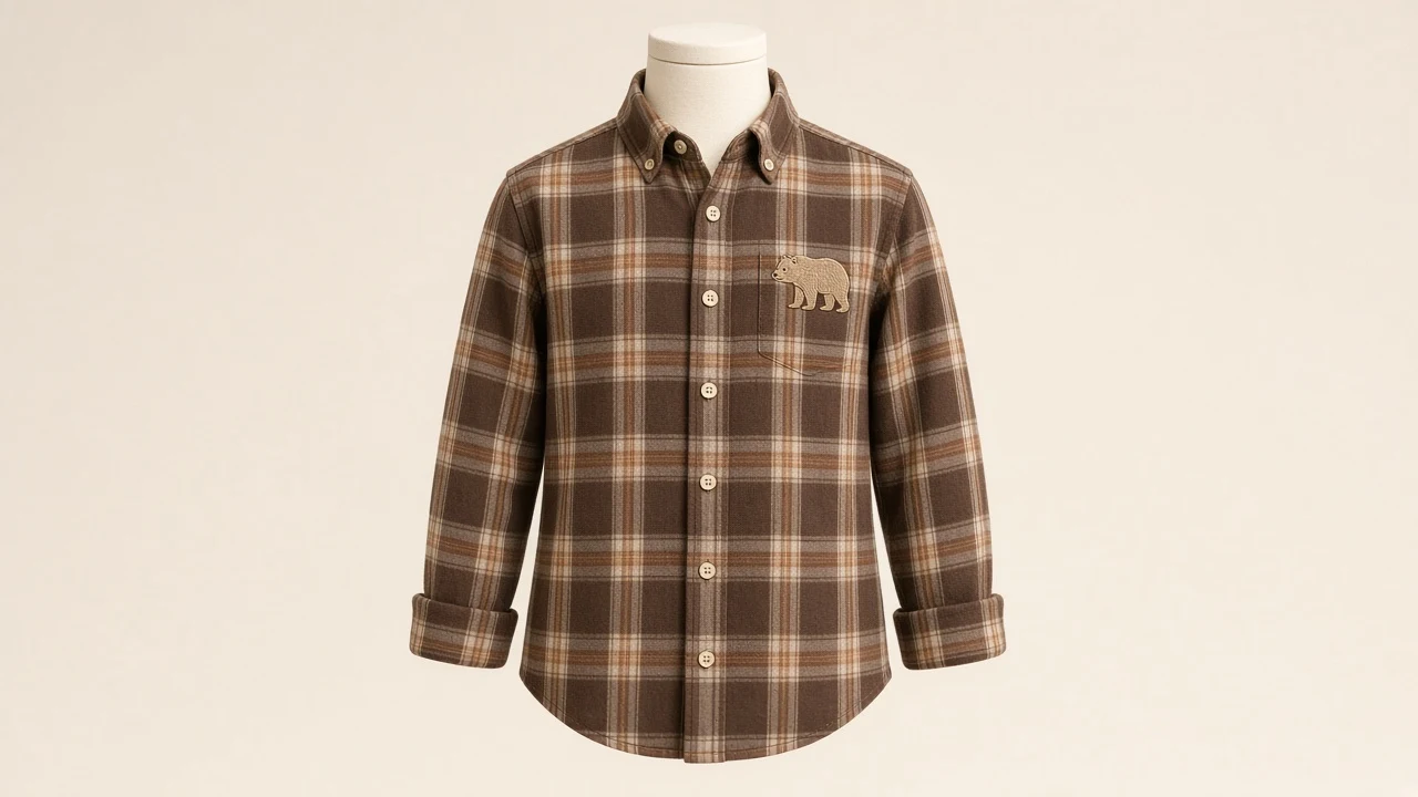 Brown Bear Print Flannel Shirt – Boys' Brown Bear Plaid Flannel Shirt | Custom Tailored Kids