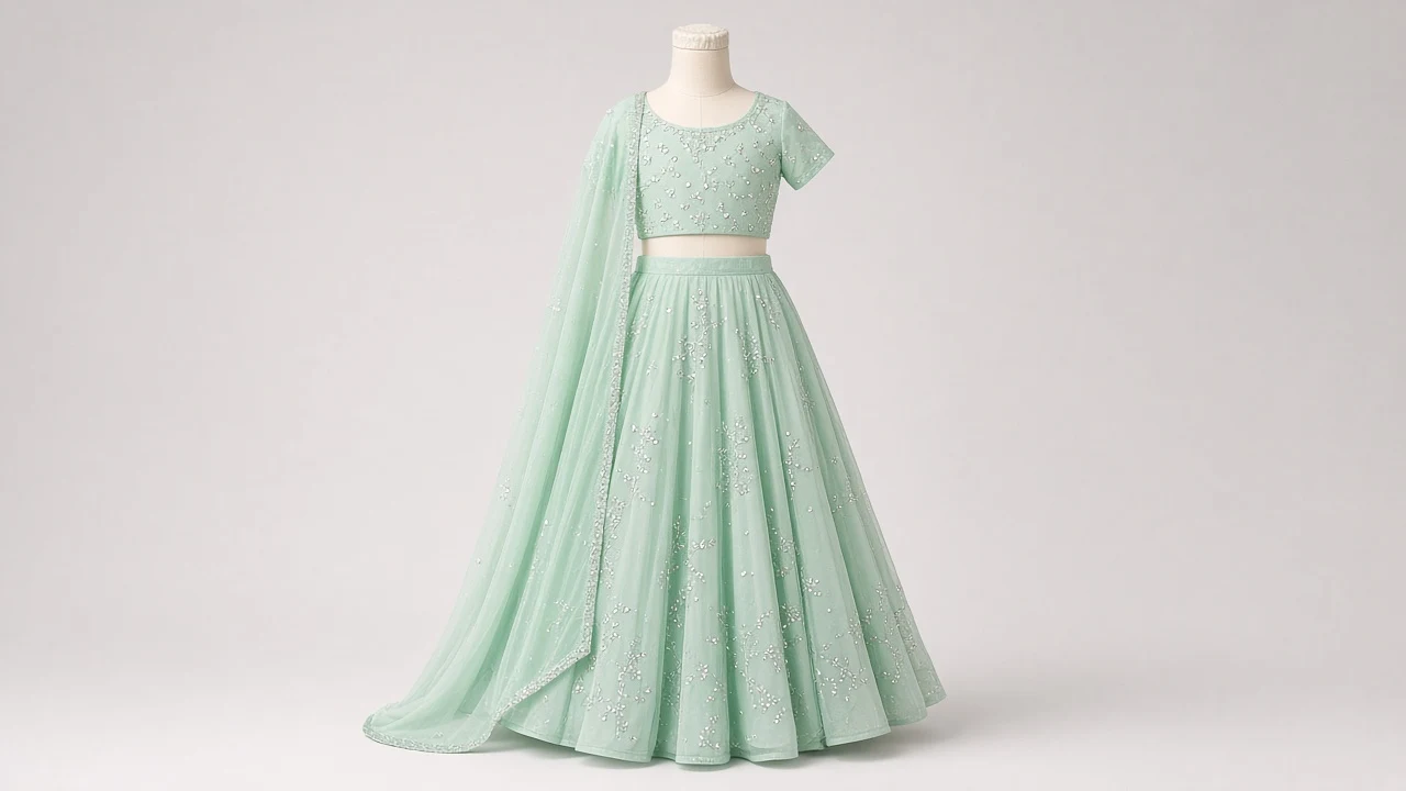 Mint Sequin Birthday Lehenga – Girls Mint Green Sequin Party Lehenga | Custom Tailored