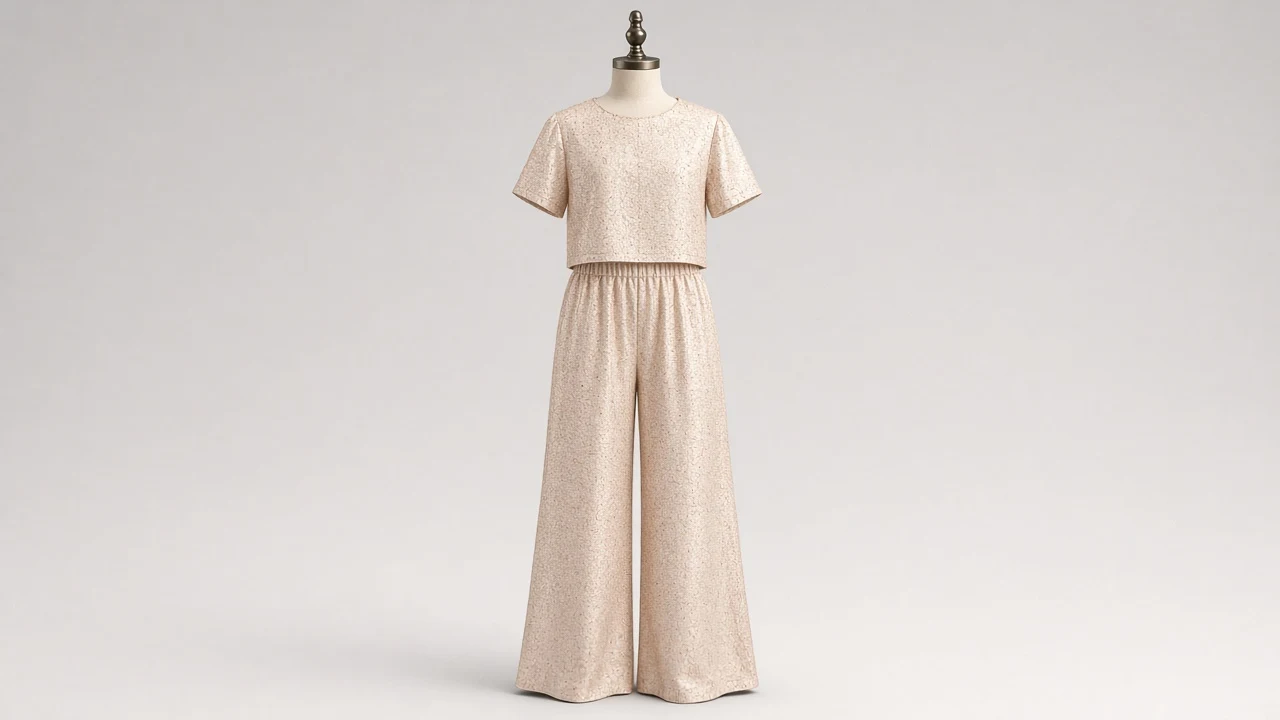 Rose Gold Shimmer Party Palazzo Co-ord - Girls Shimmer Top with Palazzo Pants | Custom Tailored