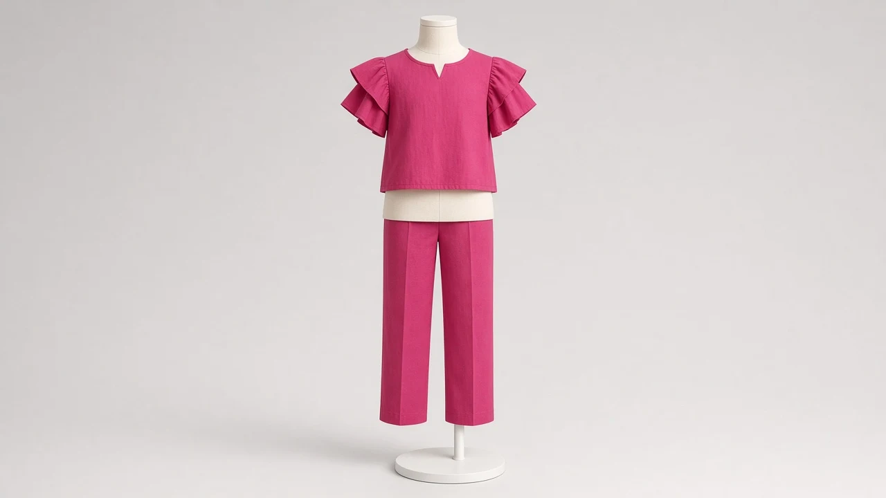 Raspberry Tiered Sleeve Pant Co-ord - Girls Tiered Sleeve Top with Straight Pants | Custom Tailored