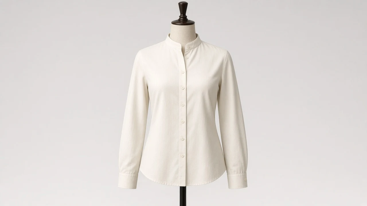 Ivory Cotton Mandarin Collar Full Sleeve Shirt - Women's Solid Ivory Mandarin Shirt | Custom Tailored