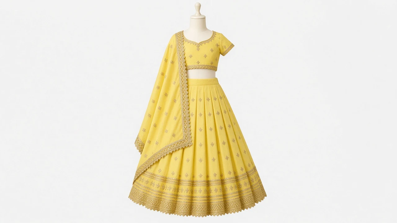 Lemon Yellow Gota Festive Lehenga – Girls Bright Yellow Silk Lehenga with Gota | Custom Tailored