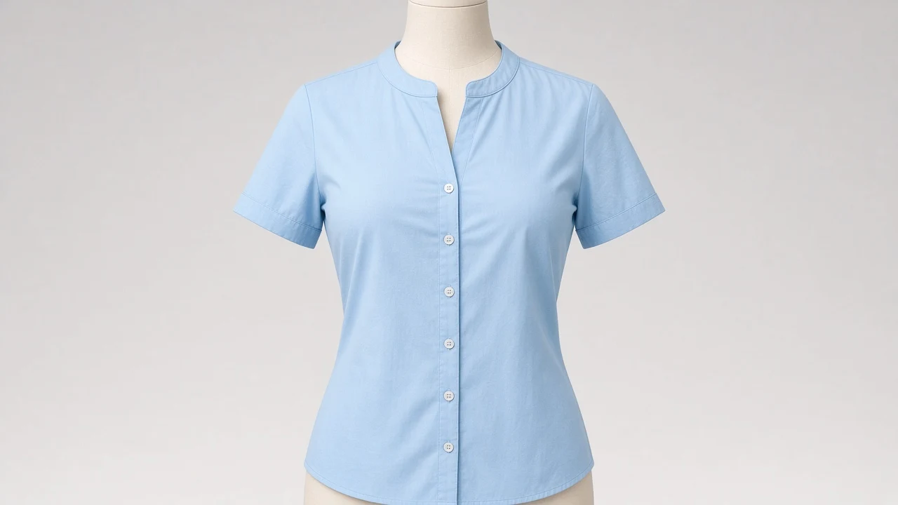 Sky Blue Cotton Club Collar Half Sleeve Shirt - Women's Solid Sky Blue Club Collar Shirt | Custom Tailored