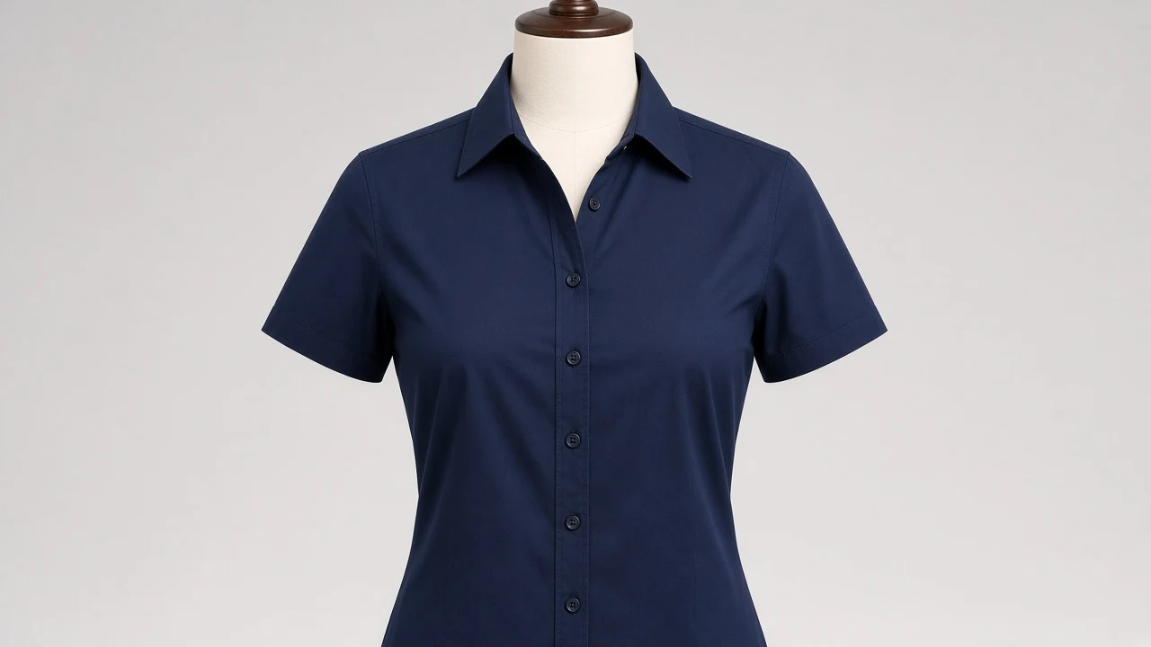 Navy Poplin Spread Collar Half Sleeve Shirt - Women's Solid Navy Poplin Shirt | Custom Tailored