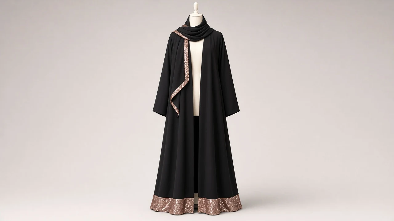 Rose Gold Sequin Border Abaya – Black Abaya with Rose Gold Sequin Hem Border | Custom Tailored