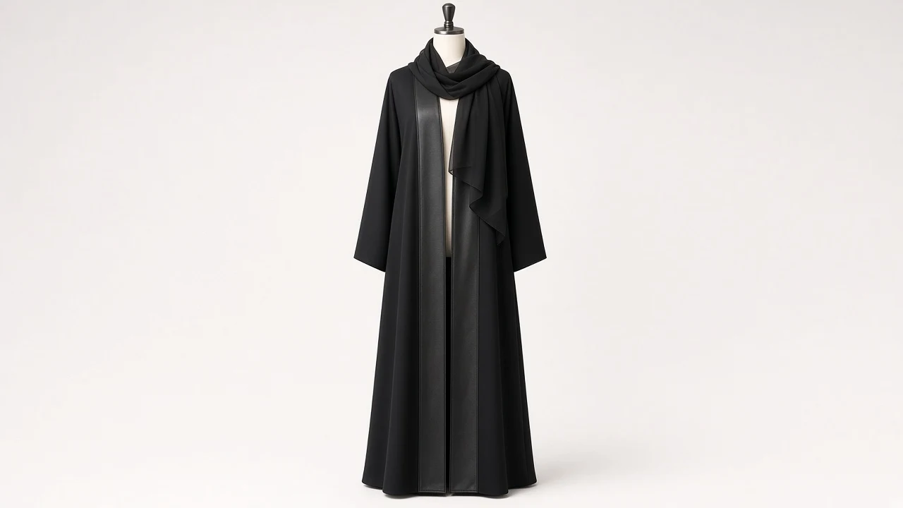 Black Leather Look Abaya – Modern Black Vegan Leather Front Panel Abaya | Custom Tailored