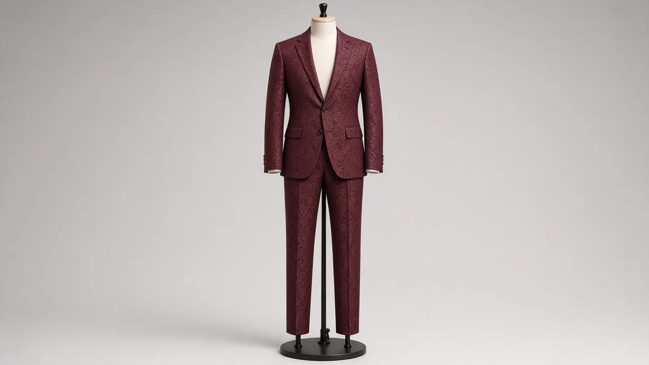 Maroon Jacquard Party Suit – Men's Maroon Jacquard Blazer + Trousers | Custom Tailored