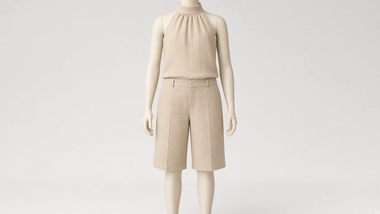 Sand Linen Halter Bermuda Co-ord - Girls Halter Top with Bermuda Shorts | Custom Tailored