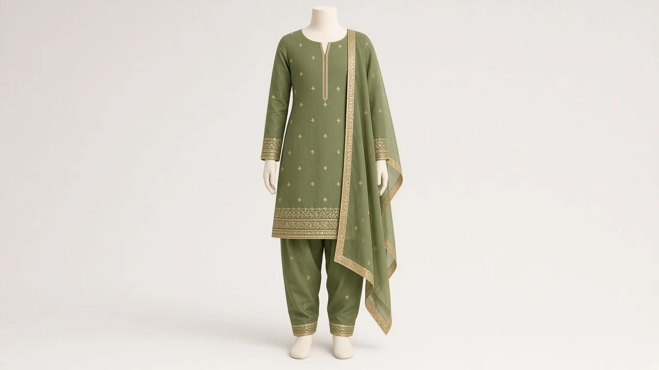 Mehndi Green Cotton Salwar Kameez – Girls Leaf Green Cotton with Gota Work | Custom Tailored Kids