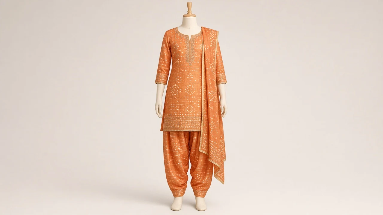 Sunset Orange Bandhani Salwar Kameez – Girls Gaji Silk Tie-Dye Set | Custom Tailored Kids