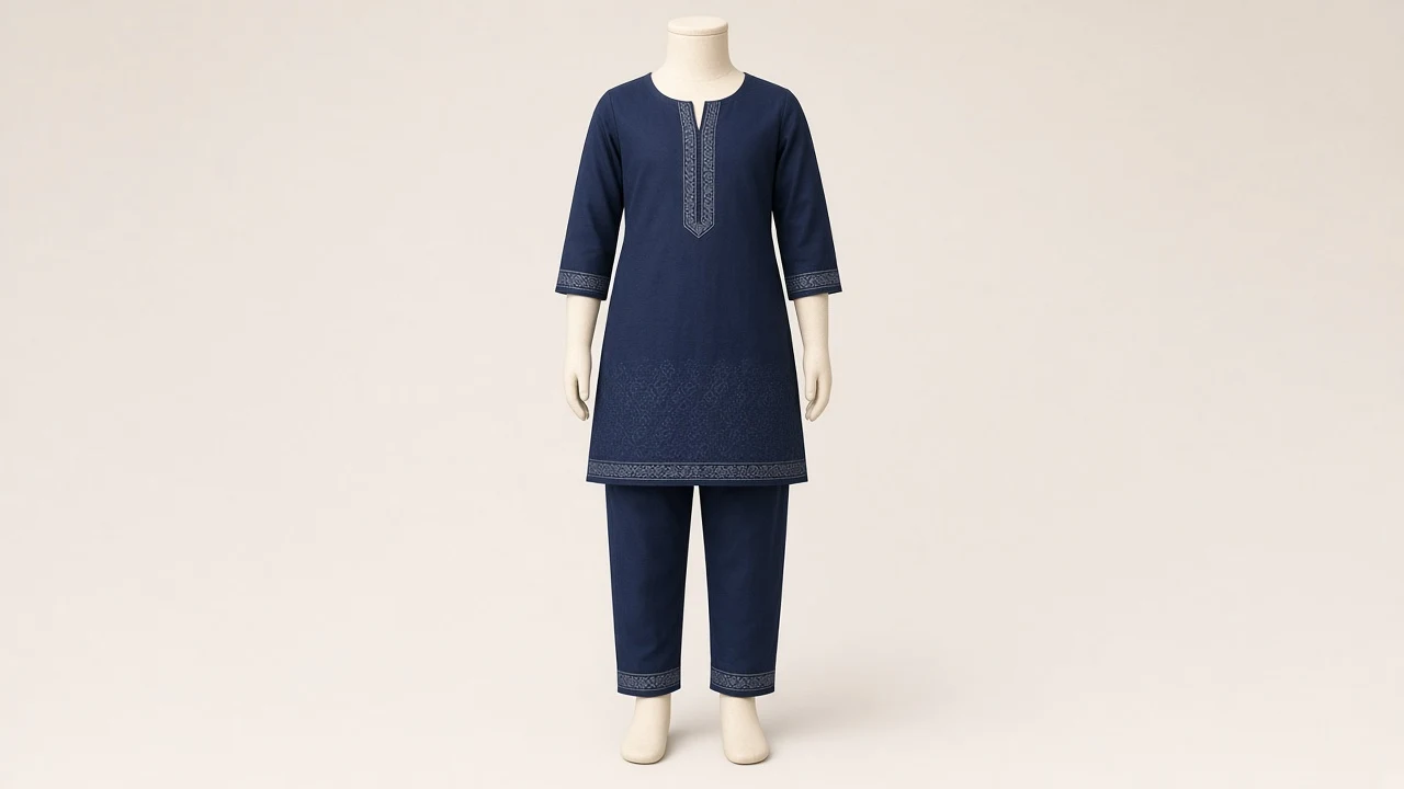 Navy Blue School Kurti Set – Girls Navy Blue Cotton Kurti with Pants | Custom Tailored
