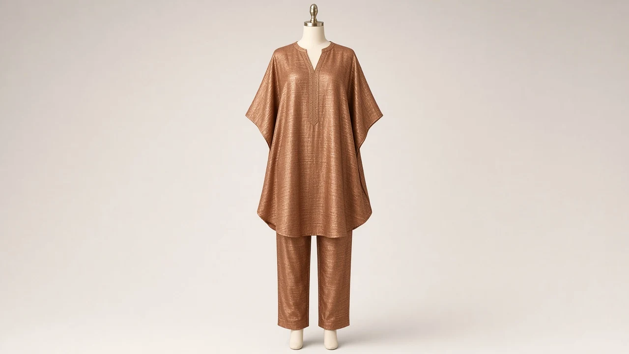 Copper Bronze Shimmer Kaftan Set – Copper Lurex Kaftan with Bronze Trousers | Custom Tailored