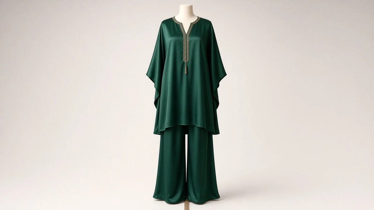 Emerald Green Silk Kaftan Set – Emerald Viscose Silk Kaftan with Matching Trousers | Custom Tailored