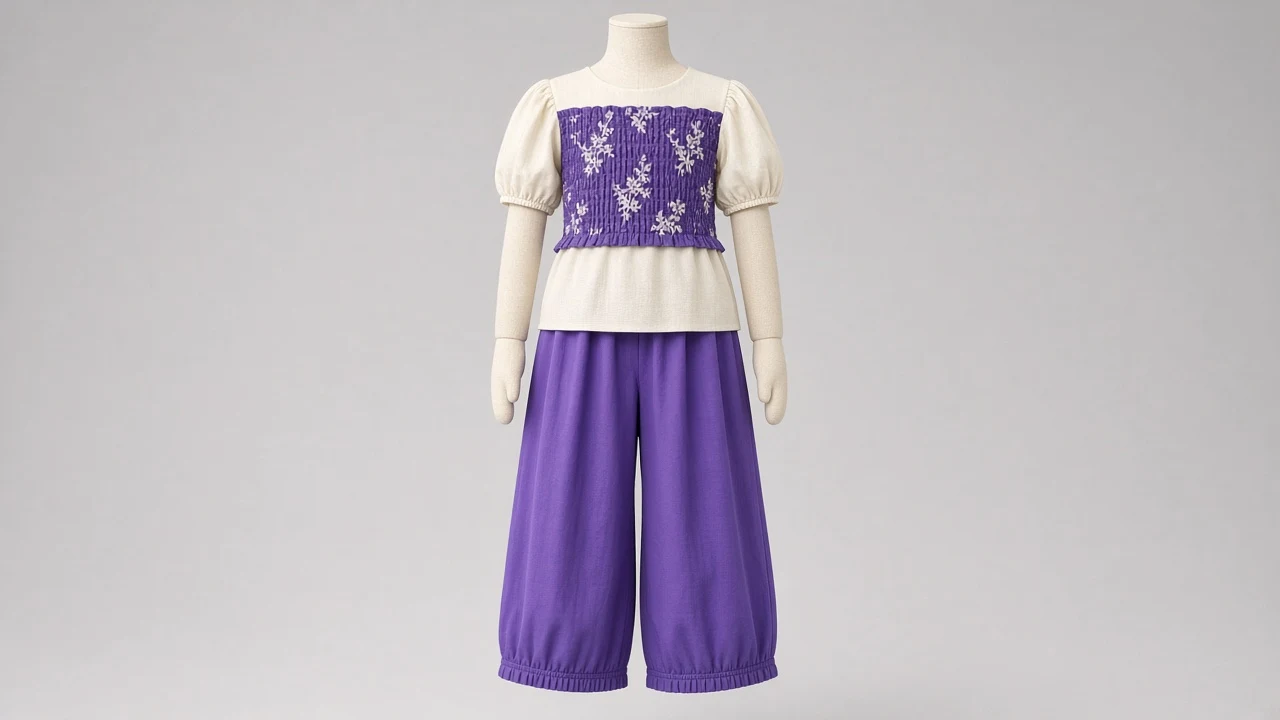 Violet Smocked Bodice Palazzo Co-ord - Girls Smocked Top with Palazzo Pants | Custom Tailored