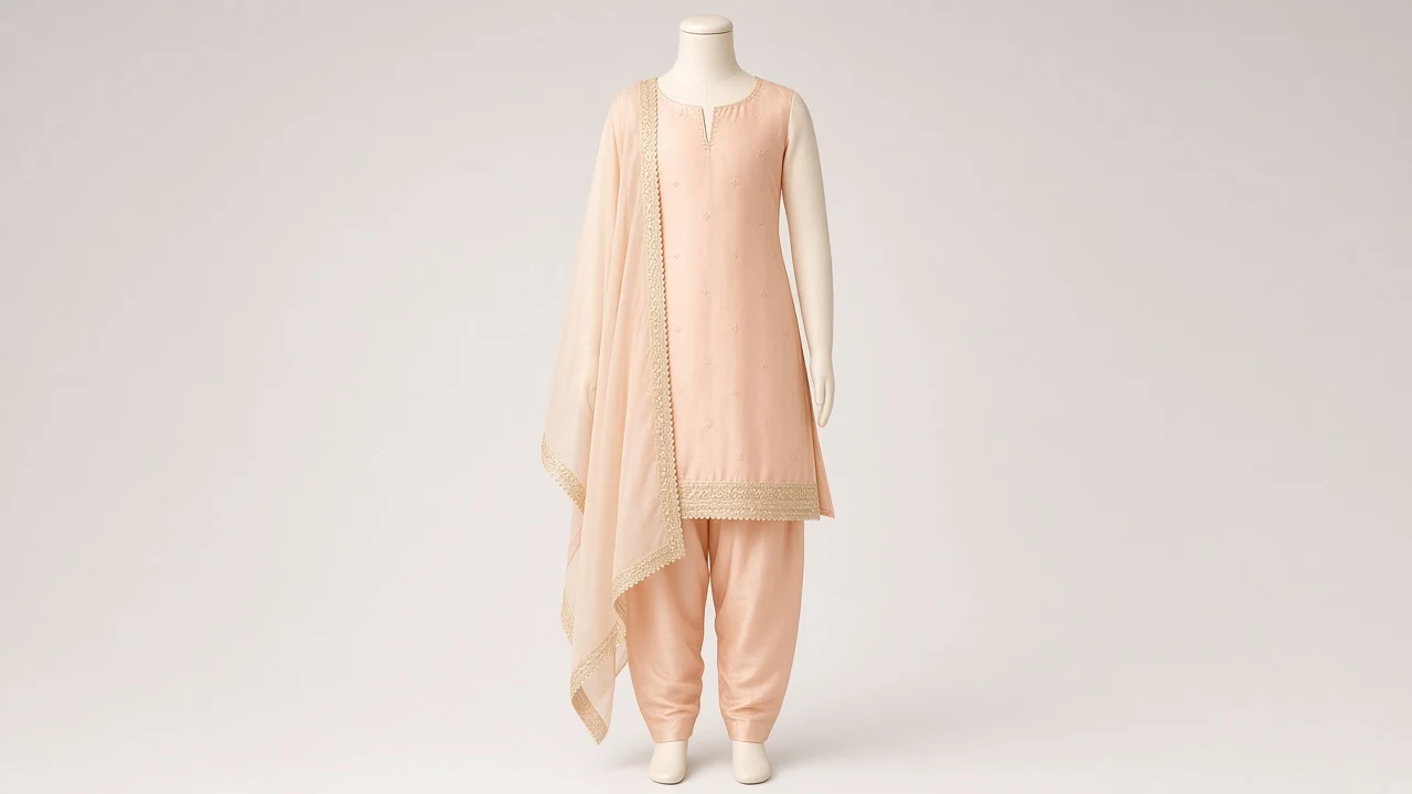 Peach Pastel Eid Salwar Kameez – Girls Soft Peach Pastel Silk Set | Custom Tailored Kids