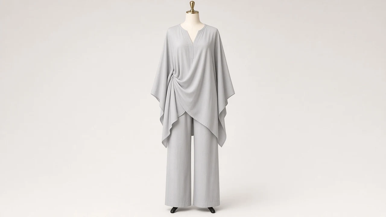 Soft Grey Drape Kaftan Set – Soft Grey Draped Kaftan with Matching Trousers | Custom Tailored