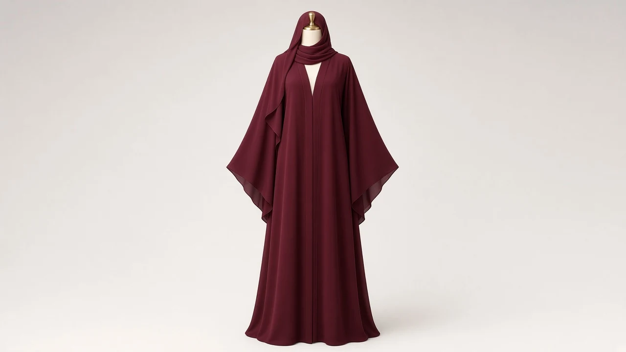 Burgundy Butterfly Sleeve Abaya – Wine Red Abaya with Wide Butterfly Sleeves | Custom Tailored