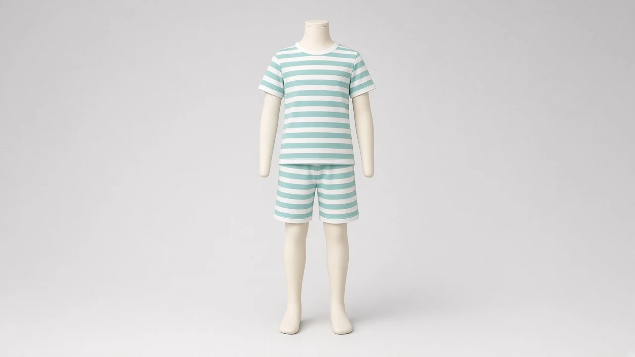 Aqua Stripe Cotton Tee Shorts Co-ord - Boys Stripe Tee with Matching Shorts | Custom Tailored