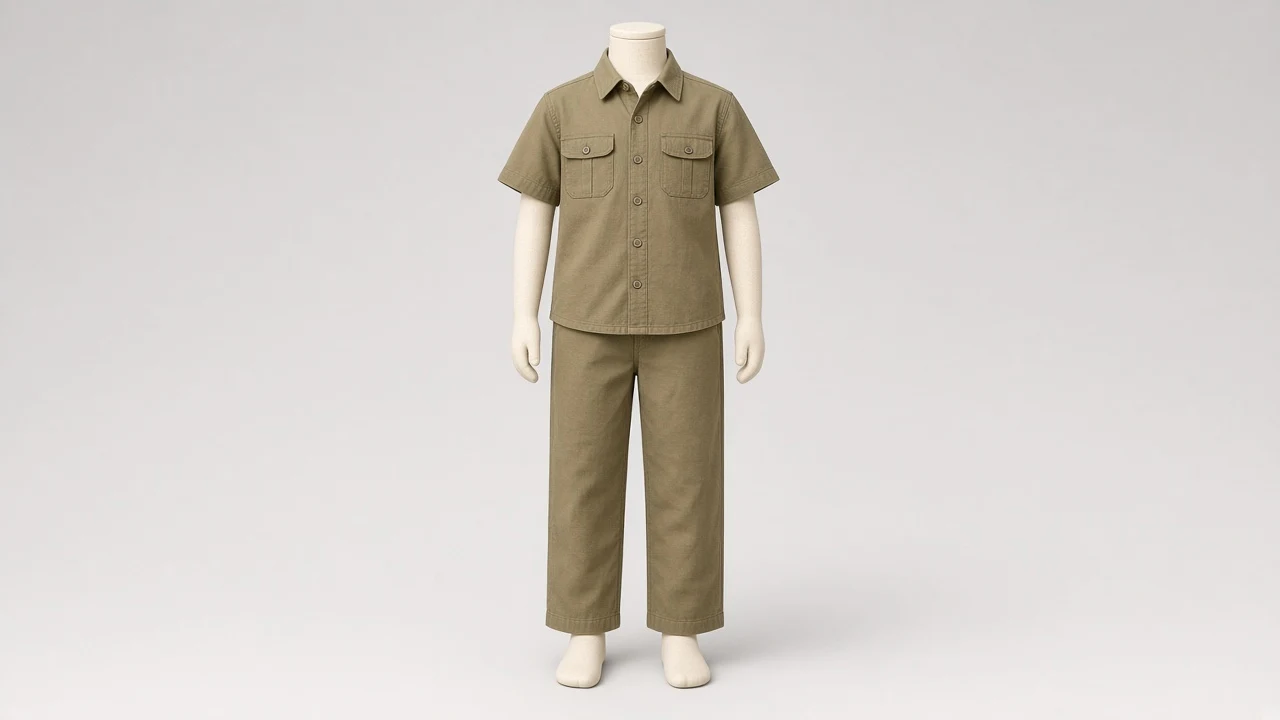 Khaki Cotton Utility Shirt Pant Co-ord - Boys Utility Shirt with Straight Pants | Custom Tailored