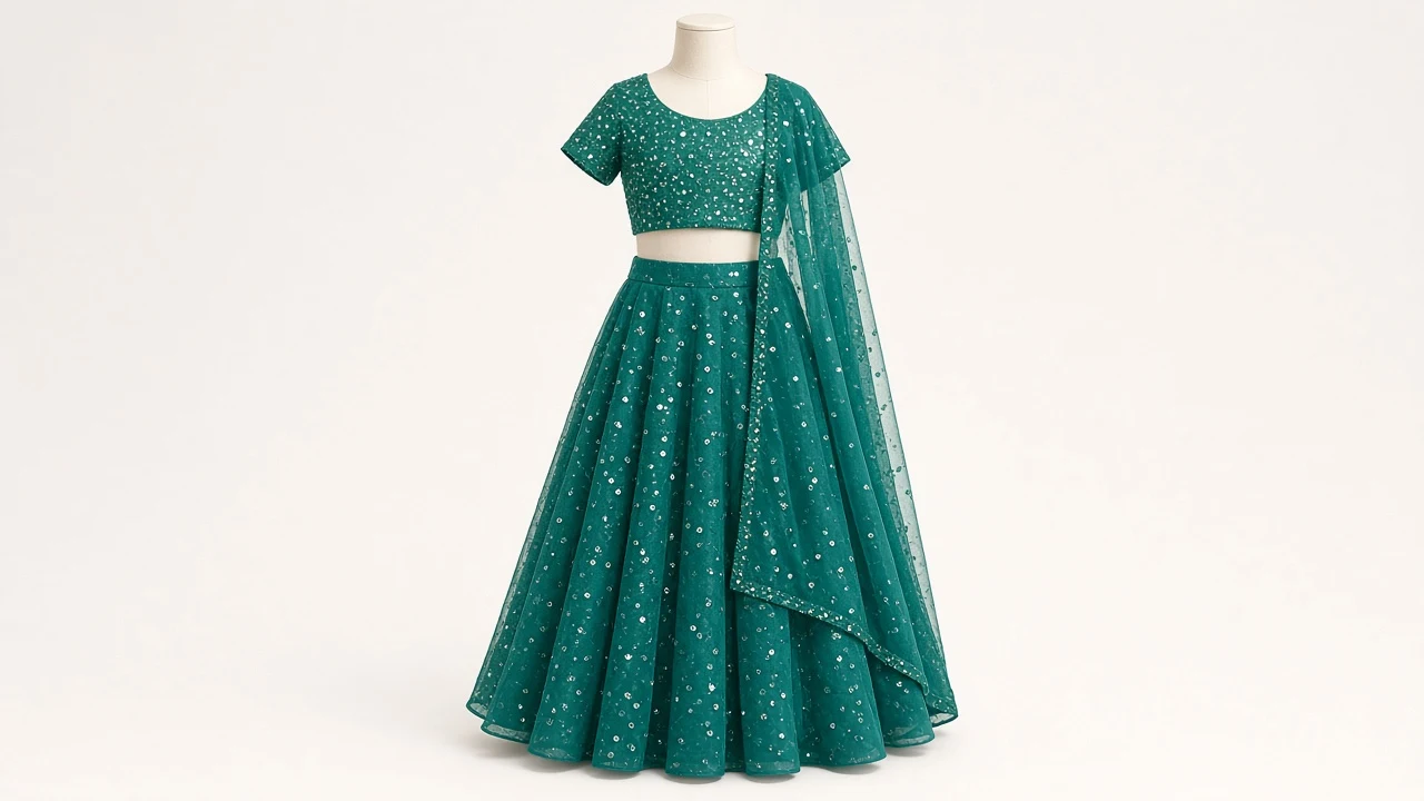 Teal Sequin Party Lehenga – Girls Teal Green Sequin Birthday Lehenga | Custom Tailored