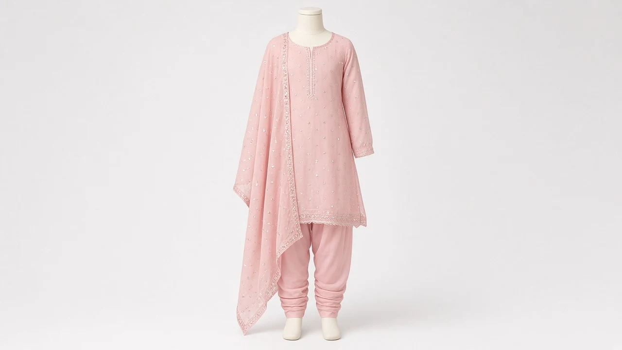Pastel Pink Sequin Salwar Kameez – Girls Soft Pink Georgette with Sequins | Custom Tailored Kids